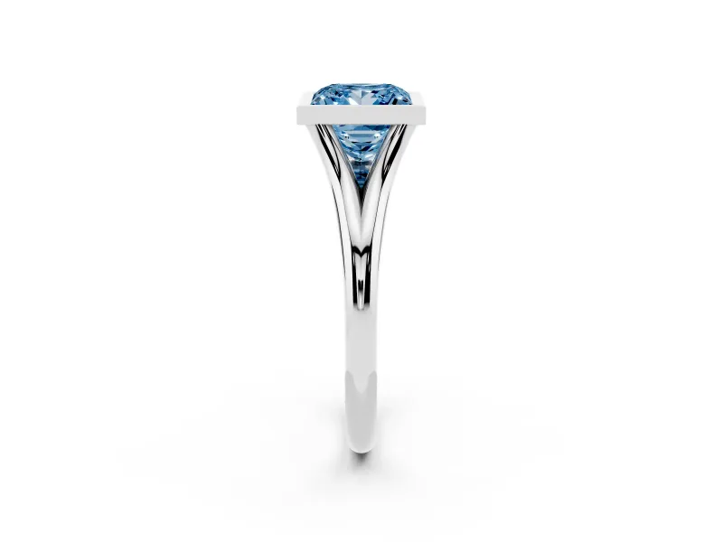 Princess Cut Bezel Engagement Ring Setting for a Fancy Blue Lab-Grown Diamond | White Gold