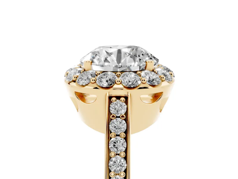 Round Floral Halo Engagement Ring Setting | Large Round Accents | Yellow Gold