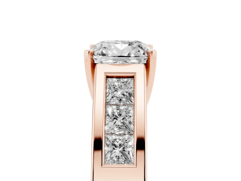 Cushion Cut Channel-Set Engagement Ring Setting | Princess Side Stones | Rose Gold