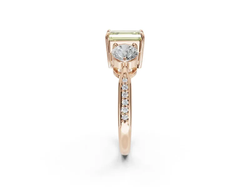 Emerald Cut Three Stone Engagement Ring Setting for a Fancy Yellow Lab-Grown Diamond | Tapered Pave Band | Rose Gold