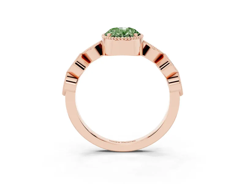 Oval Vintage Engagement Ring Setting for a Fancy Green Lab-Grown Diamond | Rose Gold