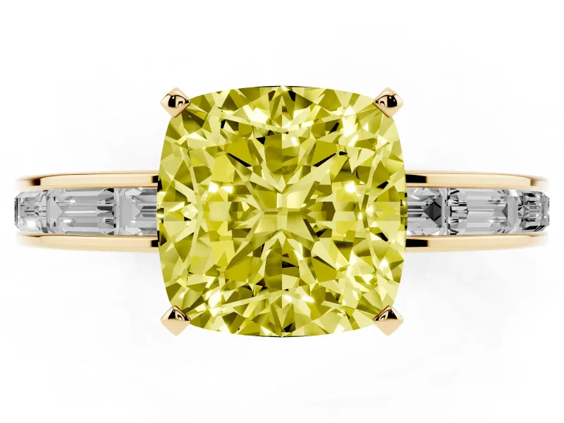 Cushion Cut Channel Set Engagement Ring Setting for a Fancy Yellow Lab-Grown Diamond | Yellow Gold
