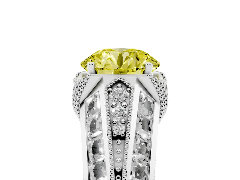 Round Vintage Milgrain Engagement Ring Setting for a Fancy Yellow Lab-Grown Diamond | Hidden Halo | Platinum