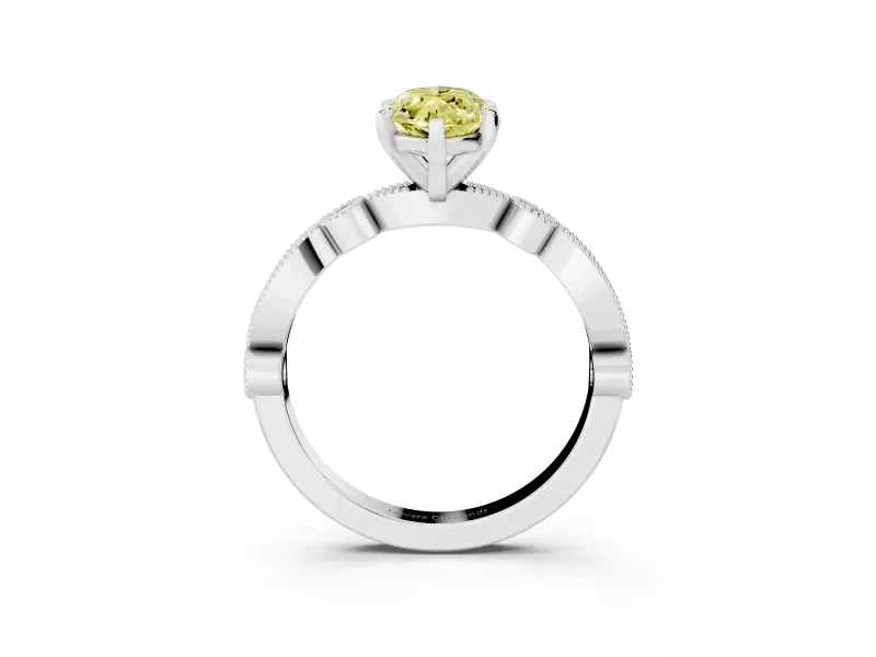 Marquise Vintage Milgrain Engagement Ring Setting for a Fancy Yellow Lab-Grown Diamond | White Gold