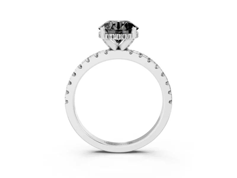 Round Hidden Halo Engagement Ring Setting | Pave Band | Platinum