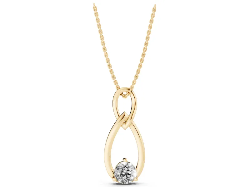 Round Lab-Grown Diamond Infinity Teardrop Pendant Necklace | Prong Set | Yellow Gold