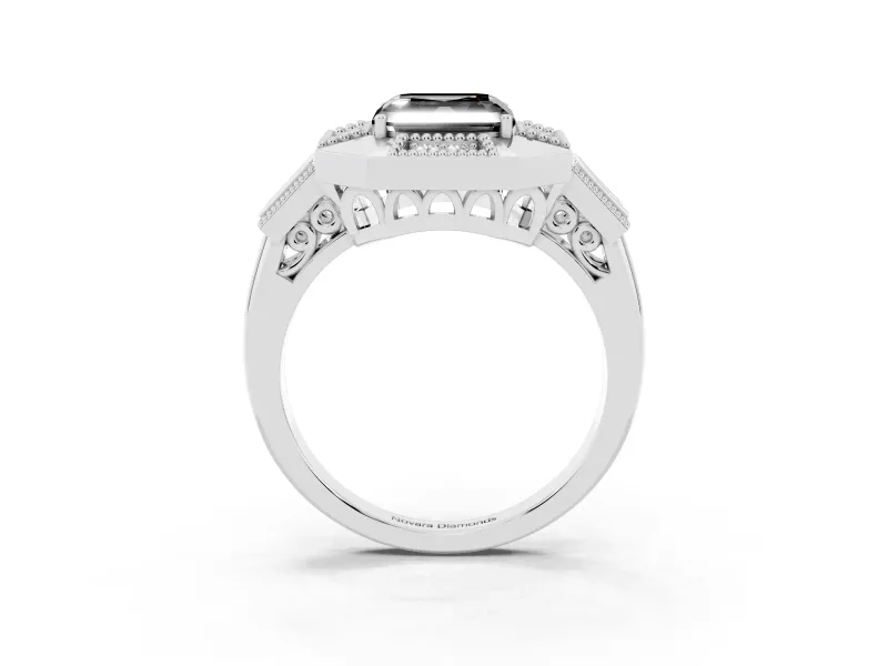 Fancy Black Asscher Cut Diamond Milgrain Halo Ring Set in Platinum with Split Shank
