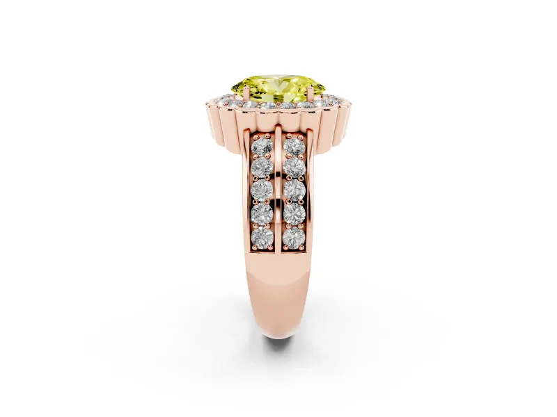 Oval Scalloped Halo Engagement Ring Setting for a Fancy Yellow Lab-Grown Diamond | Double Row Band | Rose Gold