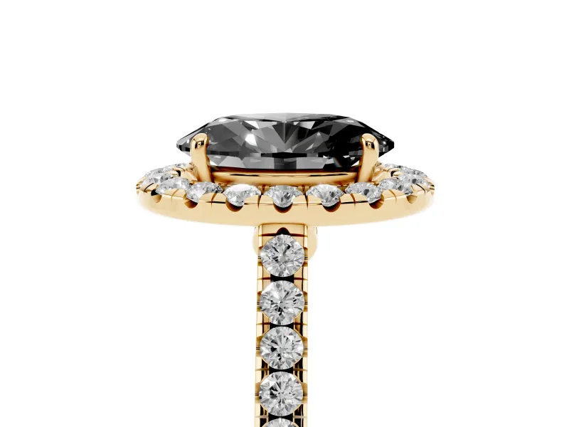 Oval Halo Engagement Ring Setting for a Black Center | Pavé Shoulders | Yellow Gold