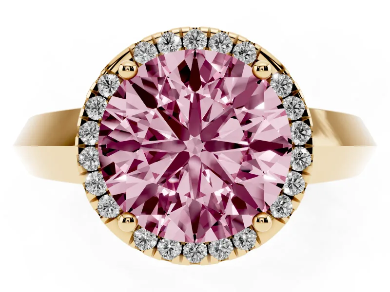 Round Knife-Edge Halo Engagement Ring Setting for a Fancy Pink Lab-Grown Diamond | Yellow Gold