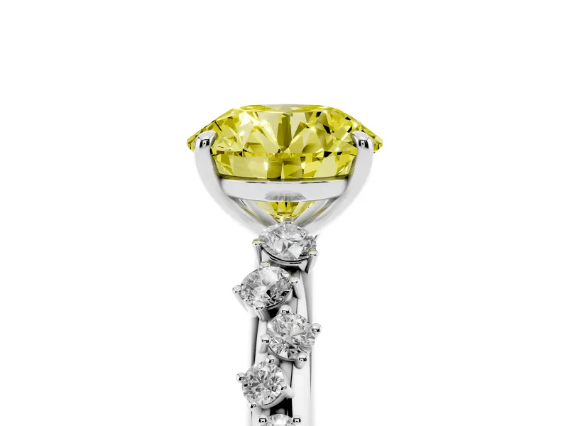 Fancy Yellow Round Cut Diamond Cluster Solitaire Ring Set in Silver with Prong Setting