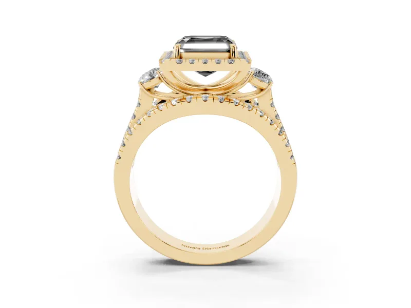 Asscher Cut Halo Split Shank Engagement Ring Setting for a Black Center | Yellow Gold