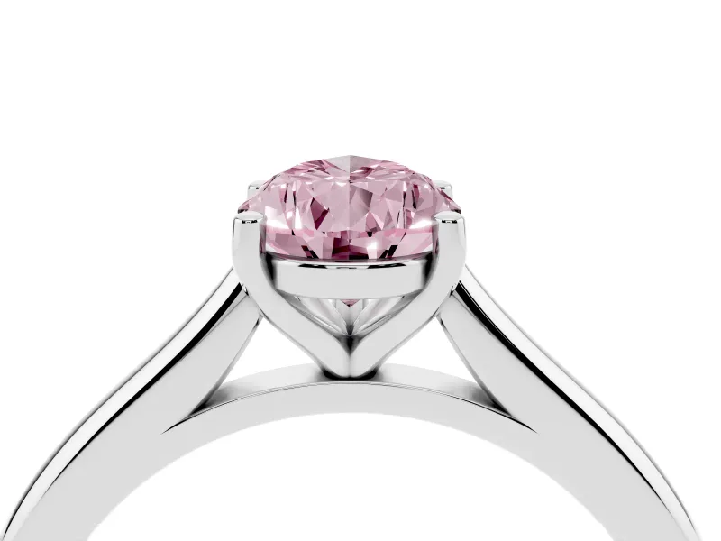 Fancy Pink Pear Cut Diamond Solitaire Ring Set in Platinum with Cathedral Band and Prong Setting