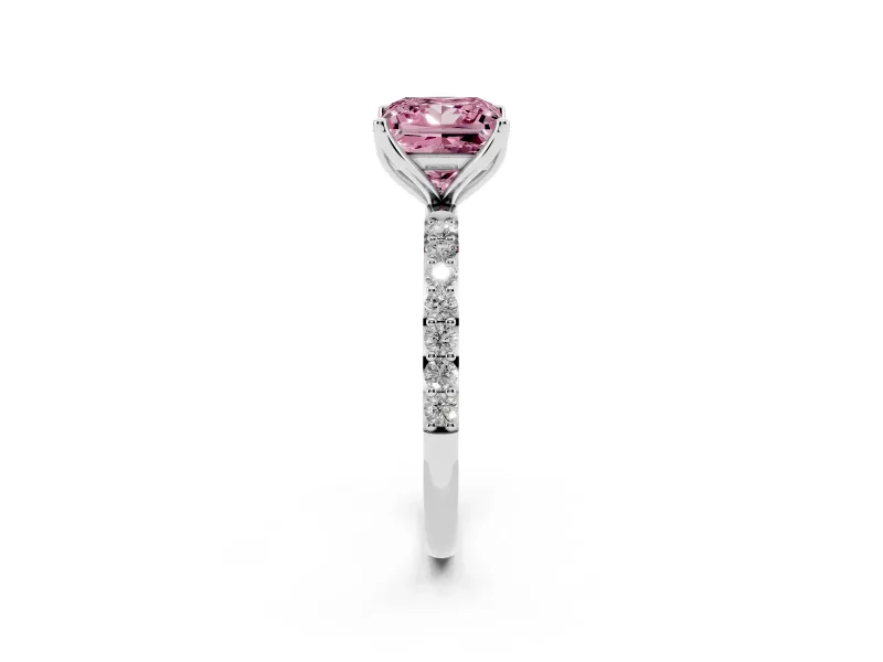 Princess Cut Pave Engagement Ring Setting for a Fancy Pink Lab-Grown Diamond | Slim Band | Platinum