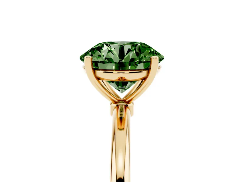 Round Thin Solitaire Engagement Ring Setting for a Fancy Green Lab-Grown Diamond | Straight Plain Band | Yellow Gold