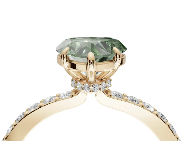 Heart-Shaped Pavé Engagement Ring Setting for a Fancy Green Lab-Grown Diamond | Yellow Gold - Design NV-24928