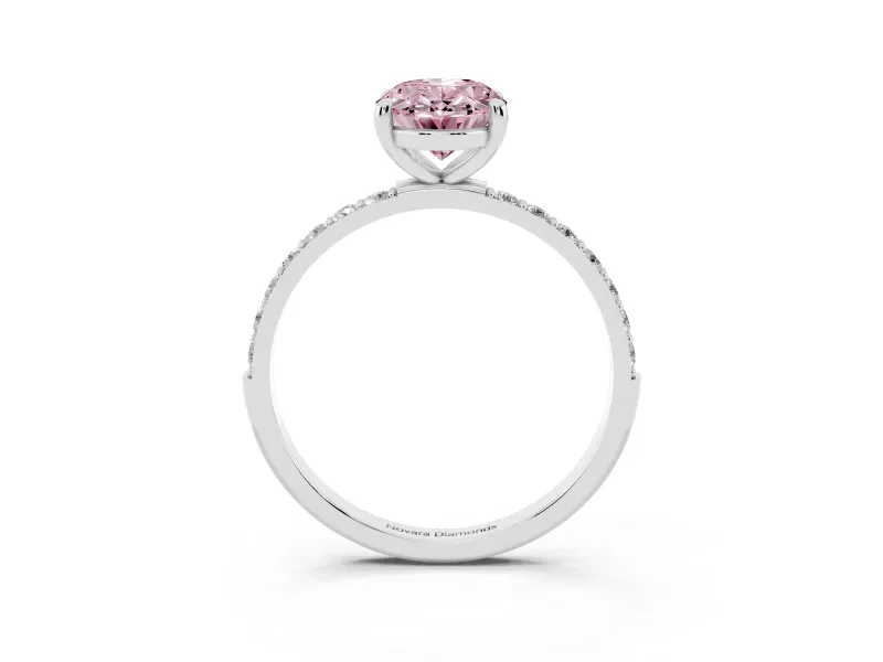 Oval Pave Solitaire Engagement Ring Setting for a Fancy Pink Lab-Grown Diamond | Pave Shoulders | White Gold