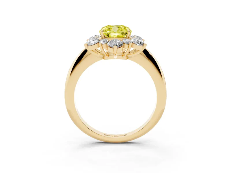 Cushion Cut Cluster Halo Engagement Ring Setting for a Fancy Yellow Lab-Grown Diamond | Yellow Gold