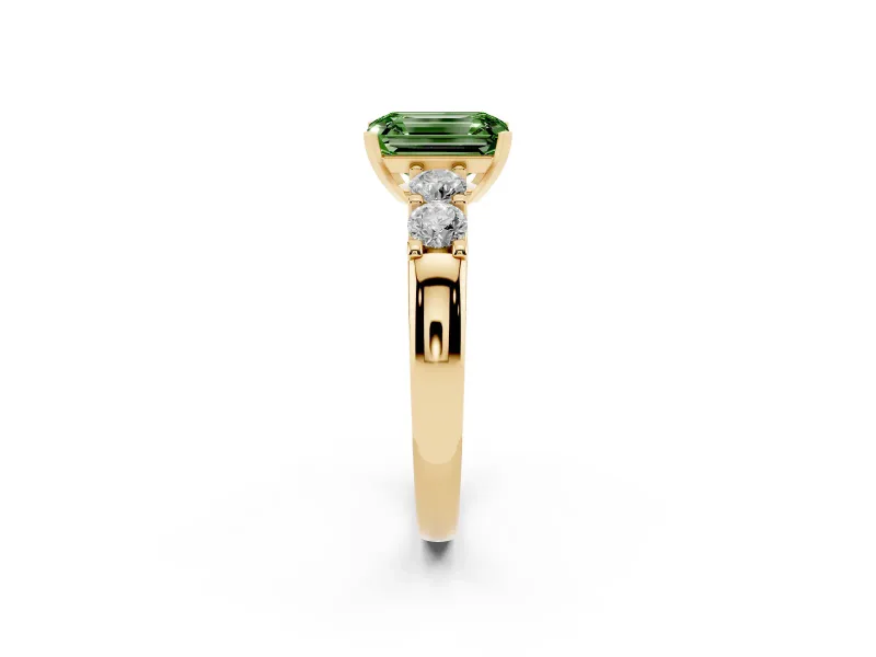 Emerald Cut Five Stone Engagement Ring Setting for a Fancy Green Lab-Grown Diamond | Yellow Gold