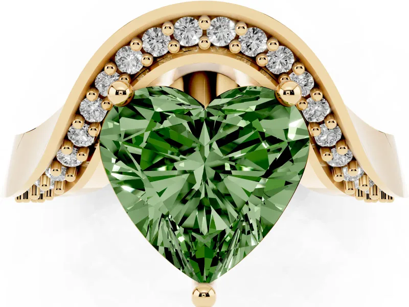 Heart-Shaped Bypass Solitaire Engagement Ring Setting for a Fancy Green Lab-Grown Diamond | Pavé Ribbon | Yellow Gold