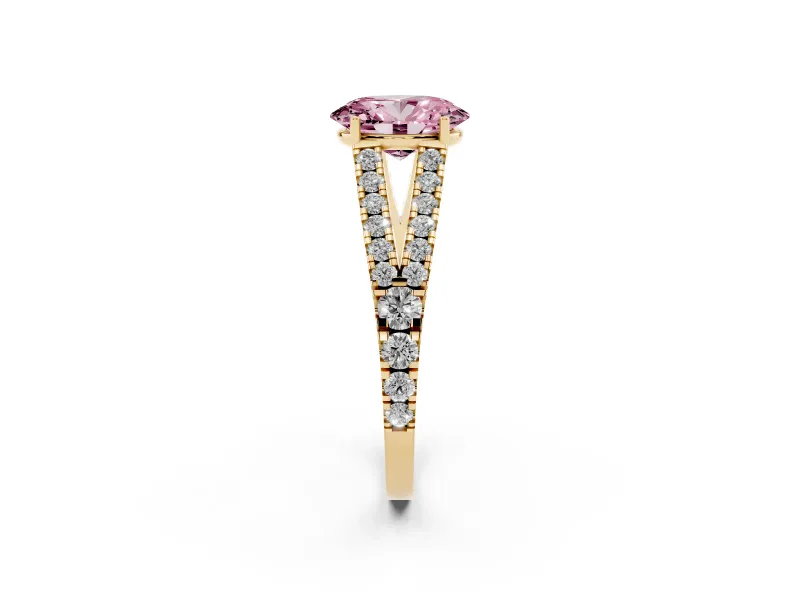 Oval Graduated Split Shank Engagement Ring Setting for a Fancy Pink Lab-Grown Diamond | Yellow Gold