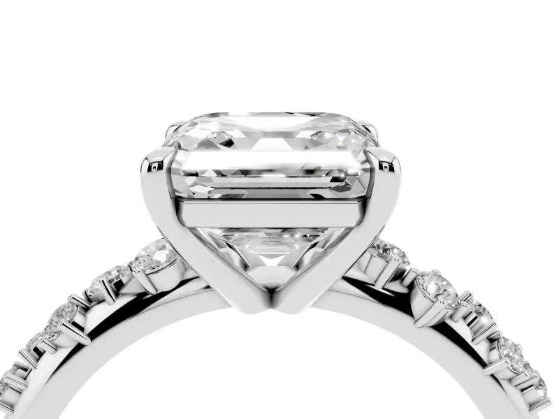 Asscher Cut Graduated Accent Engagement Ring Setting | Scattered Shoulders | Sterling Silver
