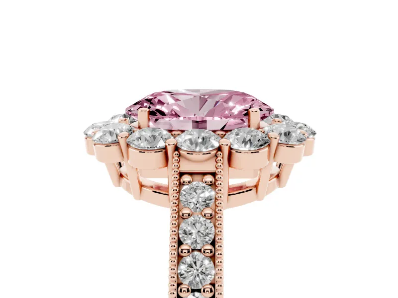 Oval Vintage Halo Engagement Ring Setting for a Fancy Pink Lab-Grown Diamond | Rose Gold