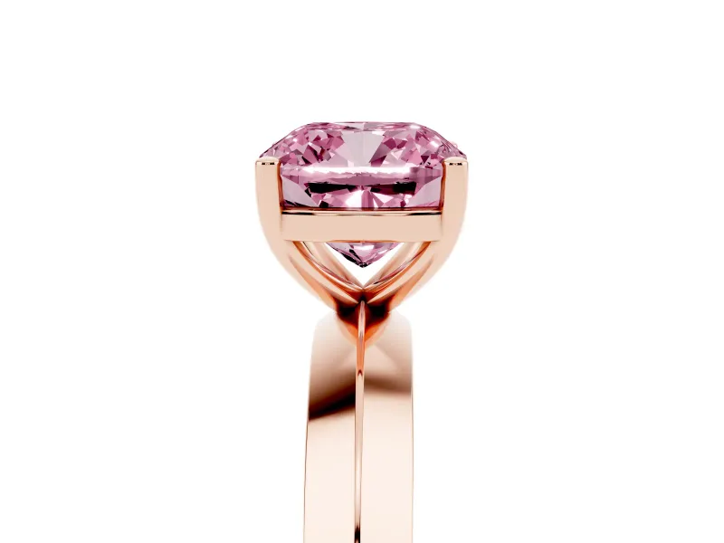 Fancy Pink Cushion Cut Diamond Solitaire Engagement Ring Set in Rose gold with Flat Band and Prong Setting