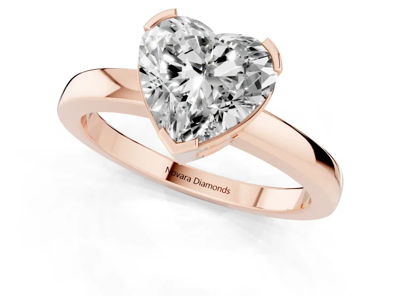 Heart Cut Diamond Solitaire Ring Set in Rose gold with Prong Head and Smooth Polished Band