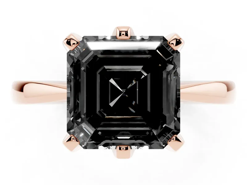 Asscher Cut Tapered Solitaire Engagement Ring Setting for a Black Center | Rose Gold
