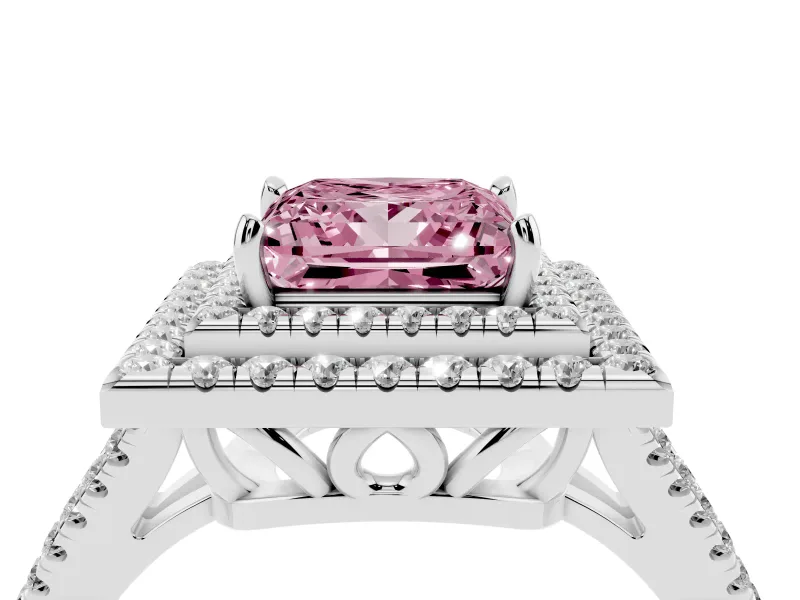 Princess Cut Halo Engagement Ring Setting for a Fancy Pink Lab-Grown Diamond | White Gold - Design NV-24799