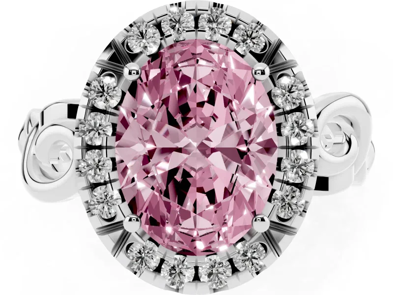 Oval Filigree Halo Engagement Ring Setting for a Fancy Pink Lab-Grown Diamond | Sterling Silver