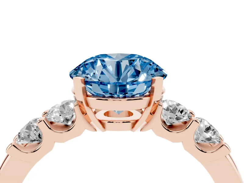 Round Five Stone Engagement Ring Setting for a Fancy Blue Lab-Grown Diamond | Rose Gold