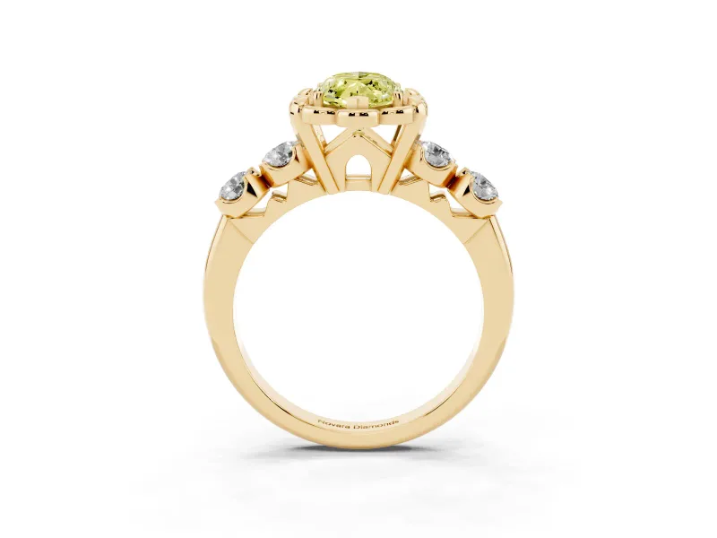 Marquise Floral Engagement Ring Setting for a Fancy Yellow Lab-Grown Diamond | Petal Frame and Side Stones | Yellow Gold