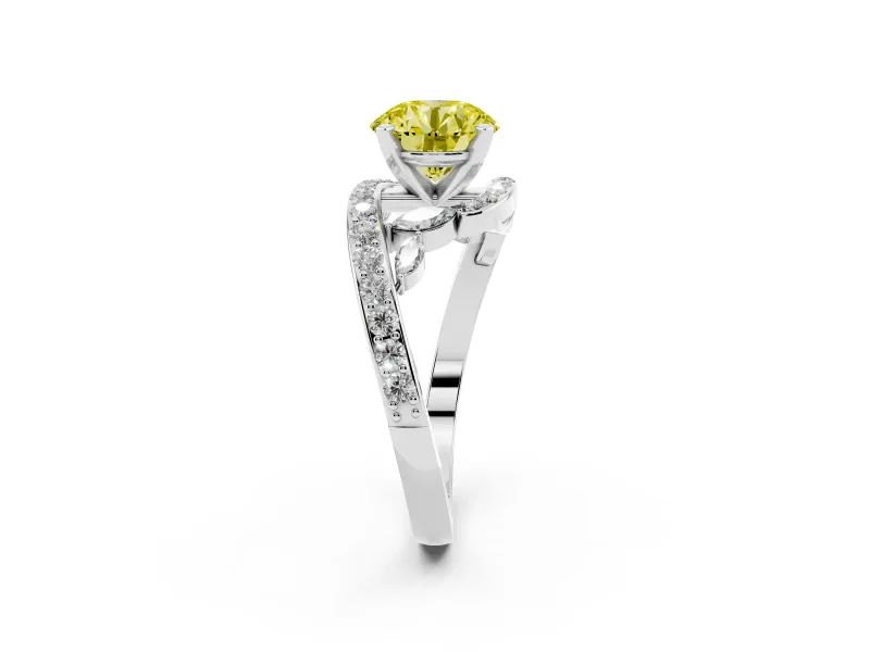 Round Bypass Engagement Ring Setting for a Fancy Yellow Lab-Grown Diamond | Platinum