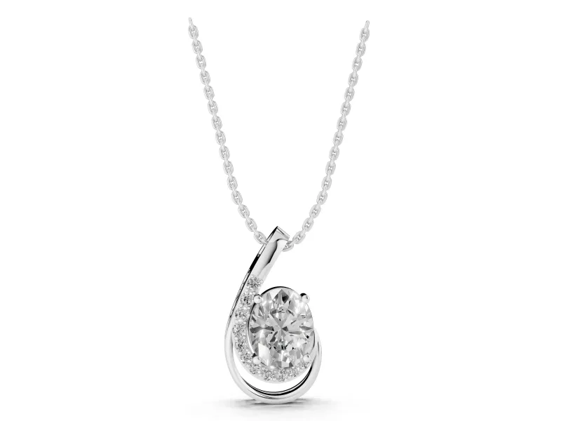 Oval Lab-Grown Diamond Open Swirl Pendant Necklace | Graduated Accents | White Gold