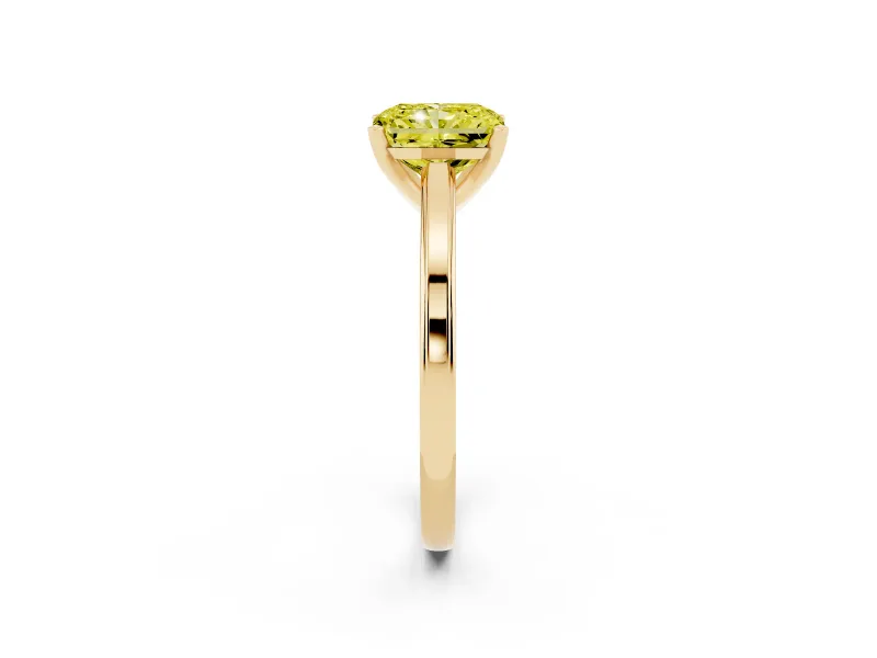 Fancy Yellow Radiant Cut Diamond Solitaire Ring Set in Yellow gold with Prong Setting and Classic Band