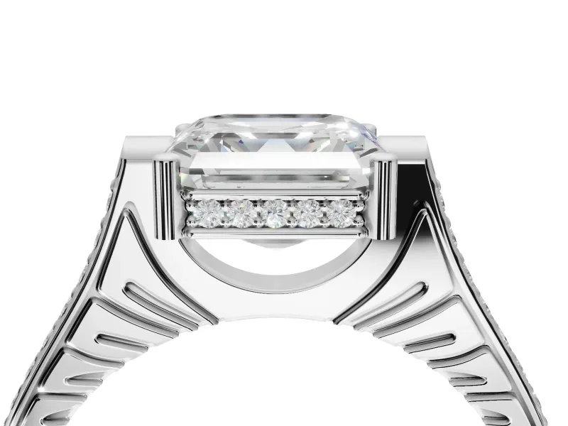 Asscher Cut Vintage Cathedral Engagement Ring Setting | Carved Band | Platinum