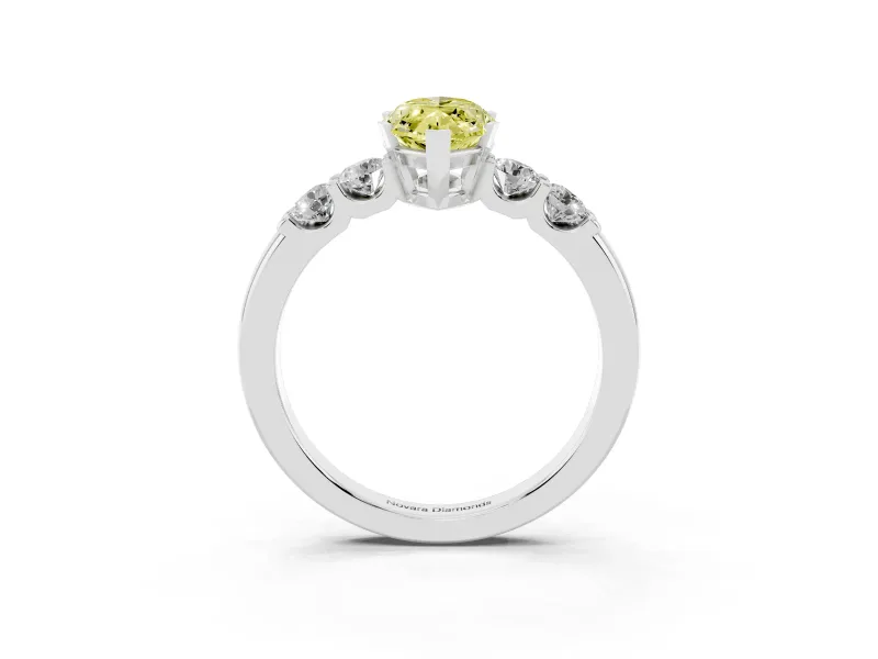 Fancy Yellow Marquise Cut Diamond Five-Stone Prong Set Engagement Ring Set in Silver with Channel Band