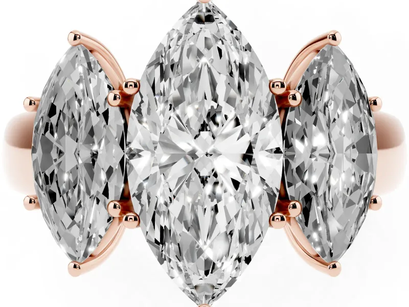 Marquise Three Stone Engagement Ring Setting | Touching Side Stones | Rose Gold