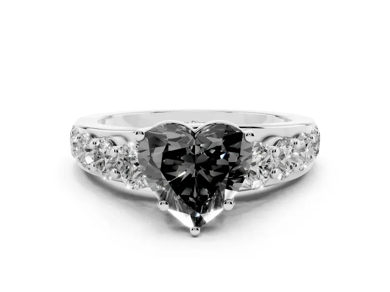Fancy Black Heart Cut Diamond Pavé Engagement Ring Set in Platinum with Prong Setting