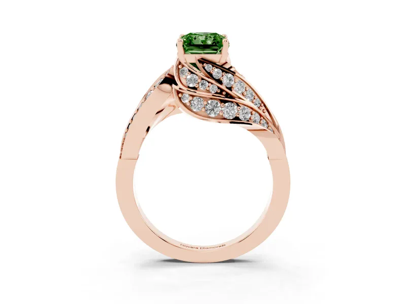 Radiant Cut Bypass Hidden Halo Engagement Ring Setting for a Fancy Green Lab-Grown Diamond | Graduated Pavé | Rose Gold