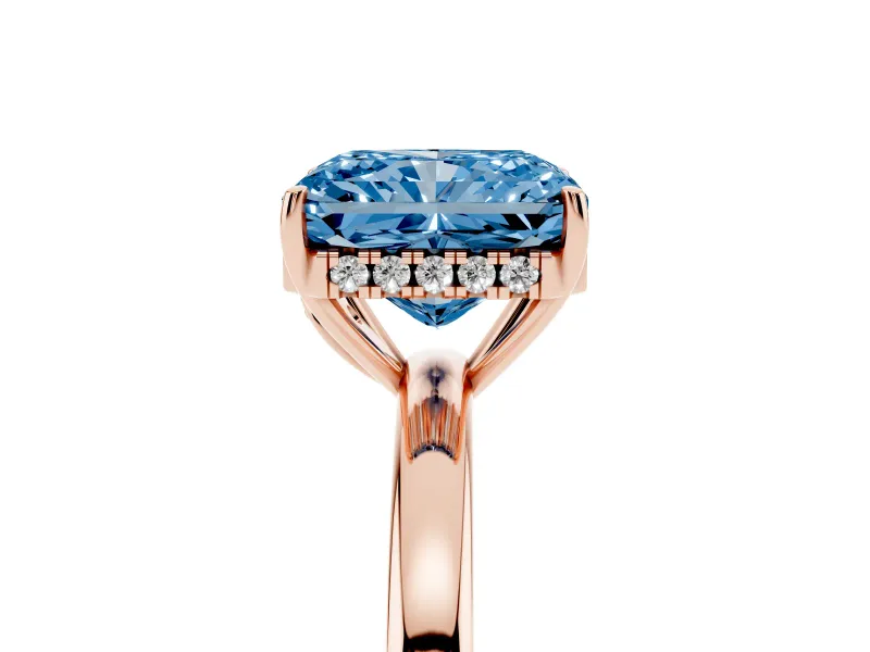 Radiant Cut Engagement Ring Setting for a Fancy Blue Lab-Grown Diamond | Hidden Halo | Rose Gold