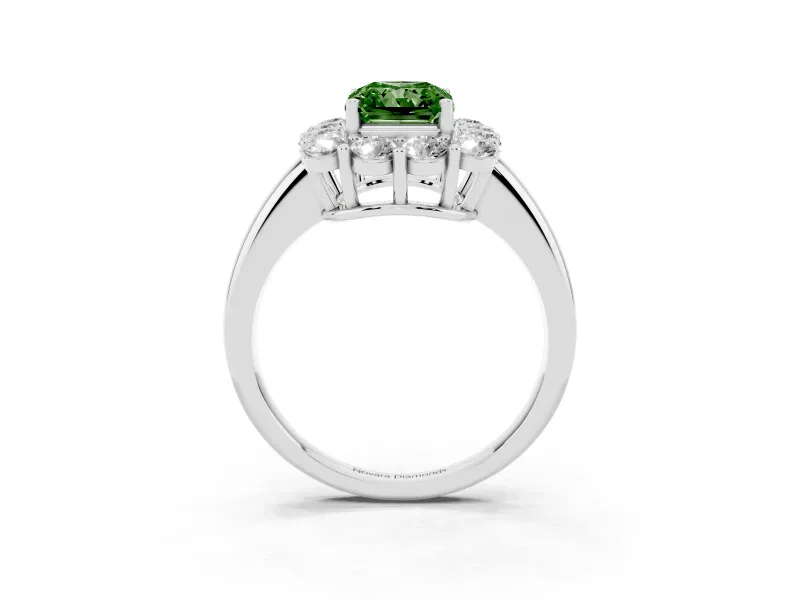 Radiant Cut Cluster Halo Engagement Ring Setting for a Fancy Green Lab-Grown Diamond | Large Round Accents | White Gold
