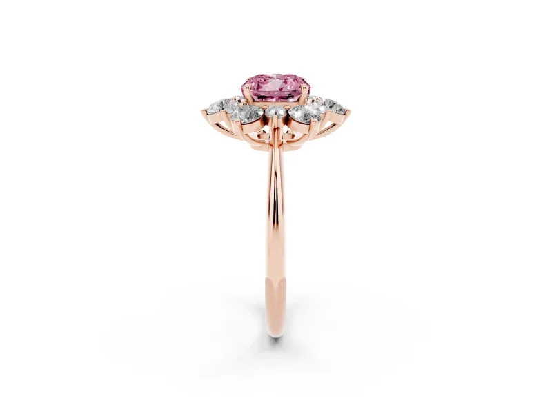 Cushion Cut Cluster Halo Engagement Ring Setting for a Fancy Pink Lab-Grown Diamond | Rose Gold