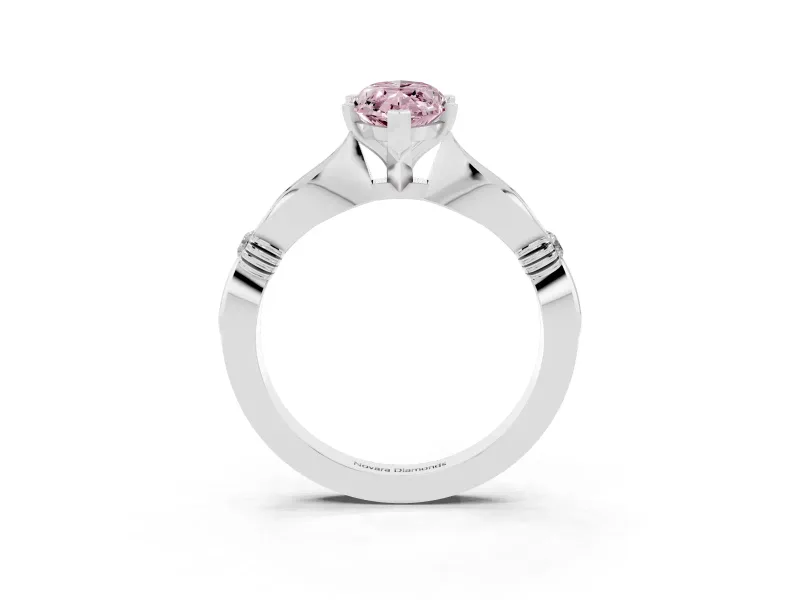 Fancy Pink Marquise Cut Diamond Solitaire Twisted Band Ring Set in Platinum with Accent Stones and Prong Setting