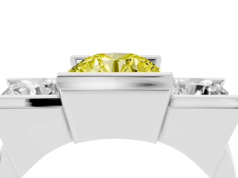 Fancy Yellow Round Cut Diamond Three-Stone Channel Set Ring Set in White gold with Smooth Polished Band