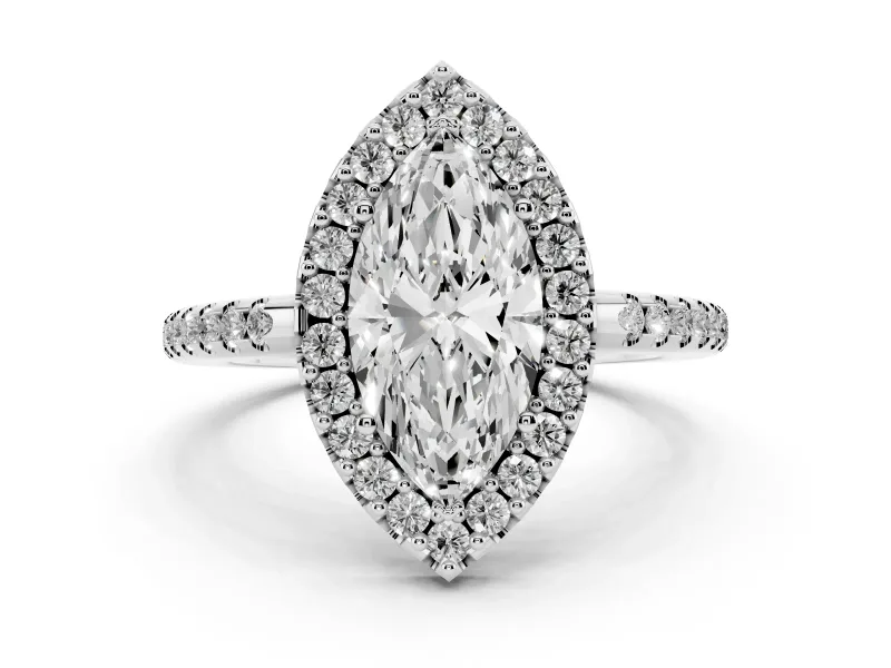 Marquise Cut Diamond Pavé Halo Ring Set in Platinum with Prong Setting