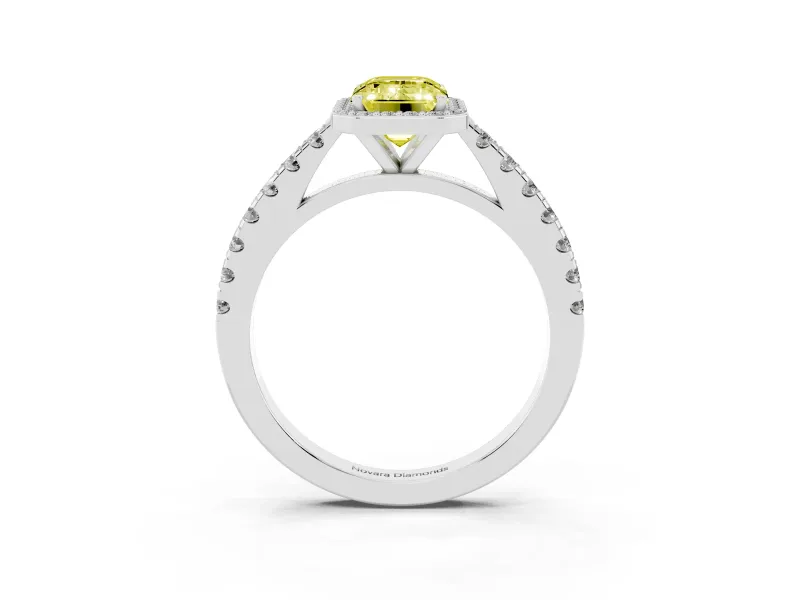 Emerald Cut Halo Pavé Engagement Ring Setting for a Fancy Yellow Lab-Grown Diamond | Sterling Silver