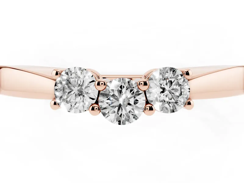 Round Diamond Three-Stone Tension Band Set in Rose gold with Prong Setting